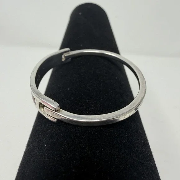 Vintage Mexico 925 Sterling Silver Abalone Red Shell Inlay Hinged Cuff Bracelet - Picture 14 of 16